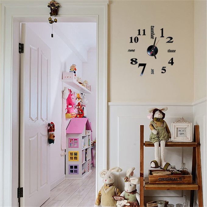 DIY Wall Clocks 3D Mirror Stickers Modern Wall Clock -Black